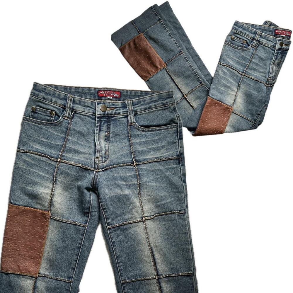 Vintage Rare Brown Ostrich Leather Patchwork Jeans - Size Small (27)